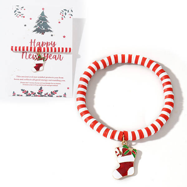 Elegant Christmas Handmade Polymer Clay Heishi Beaded Stretch Bracelets