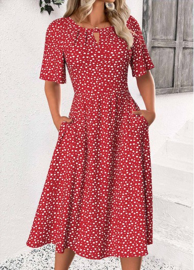 Modlily Red Polka Dot Short Sleeve Round Neck Dress - XXL
