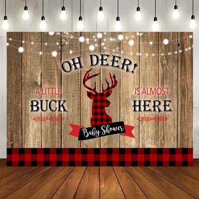 Aperturee Deer Red Black Checkerboard Baby Shower Backdrop