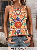 Women's Floral Print Round Neck Tank Top, Boho Sleeveless Top for Summer, Ladies Clothes for Daily Wear, Bohemian Womenswear,...