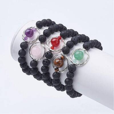Natural Lava Rock Beads Stretch Bracelets