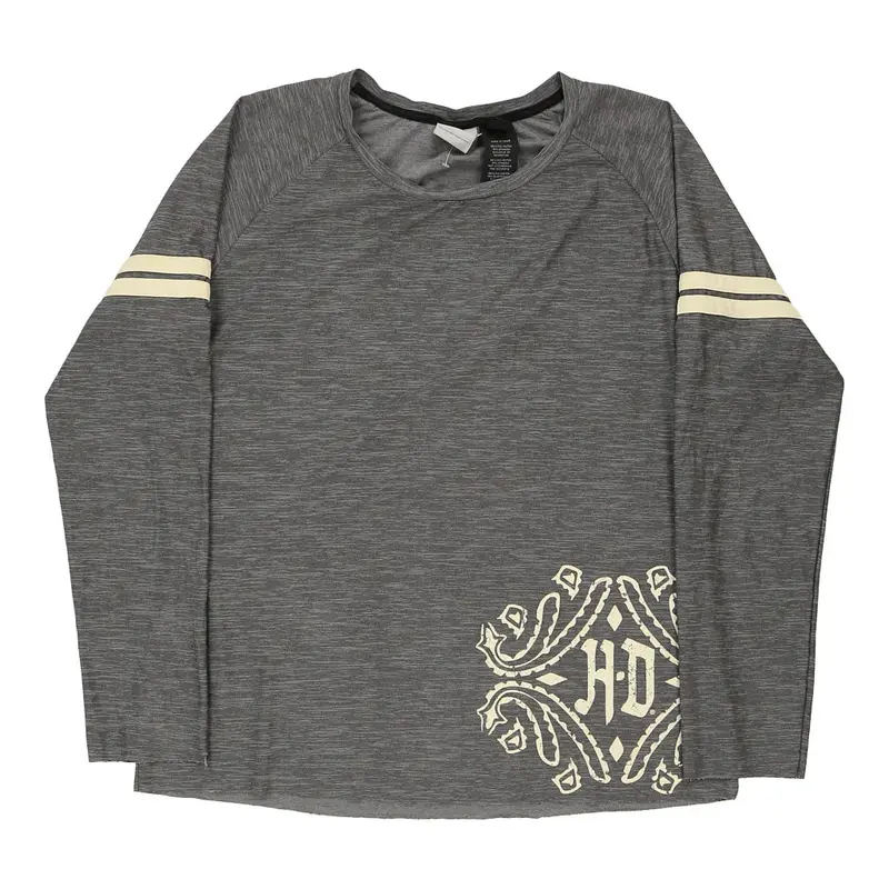 Harley Davidson Long Sleeve Top - XL Grey Polyester