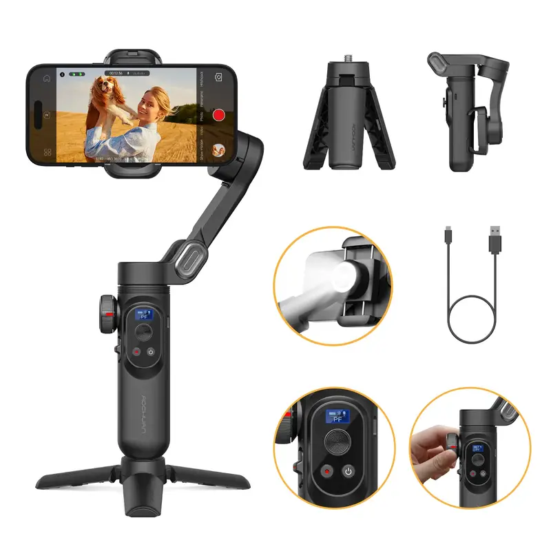 AOCHUAN Gimbal Stabilizer for Smartphone, Automatic Face Tracking Gimbal w/Wireless Charging iPhone Gimbal for iPhone 15 Pro ...