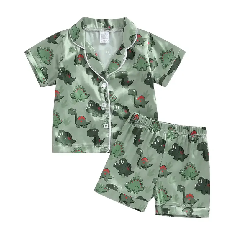 Kids Boys Pajamas Set 1T 2T 3T 4T 5T 6T 7T Little Boy Sleepwear Set Dinosaur Print Short Sleeve Tops+Elastic Waist Shorts 2Pc...