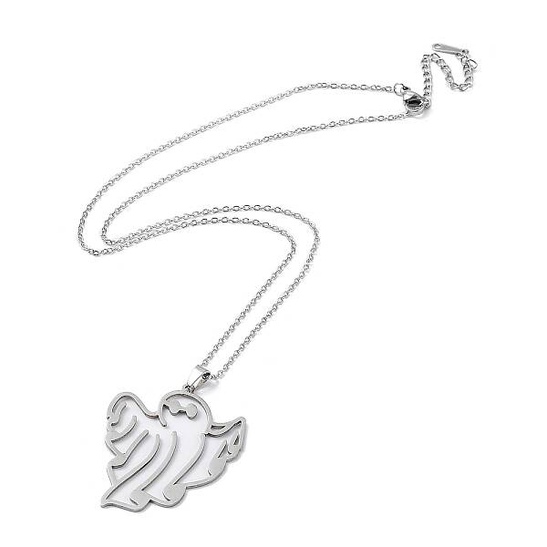 Non-Tarnish 201 Stainless Steel Hollow Ghost Pendant Necklace with Cable Chains