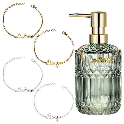 OLYCRAFT 4 Pcs Lotion and Soap Dispenser Chain Labels Tags Silver & Golden Soap and Lotion Bottle Tags for Farmhouse