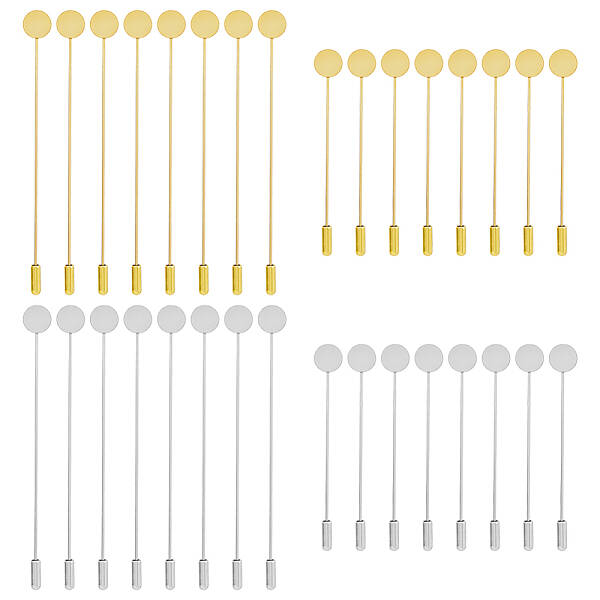32Pcs 4 Styles Brass Lapel Pin Base Settings