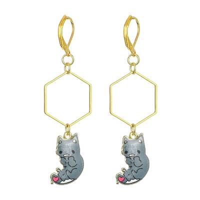 Rack Plating Alloy Cat Dangle Leverback Dangle Earrings