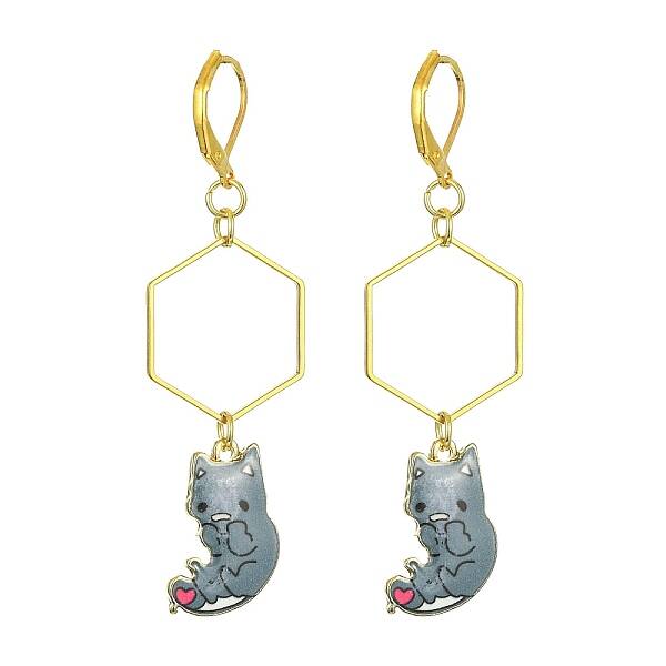 Rack Plating Alloy Cat Dangle Leverback Dangle Earrings