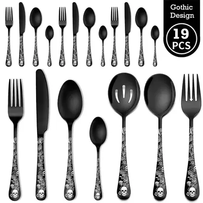 Skull Pattern Stainless Steel Flatware Set, 1 Set Cutlery Set, Including Knife, Fork, Spoon, Tableware Set for Home Kitchen P...