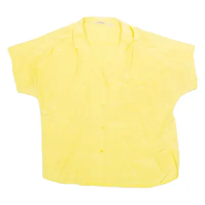 CHAQUE-FOIS Womens Shirt Yellow Collared 90s Silk S