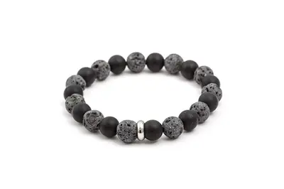 Agato MINK101 Lava Stone and Agate Bead Bracelet - Length: 19cm