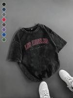 Men's Los Angeles Letter Print Short Sleeve Graphic Tee, Vintage Trendy Casual Round Neck T-shirt for Daily Wear, Men's Summe...