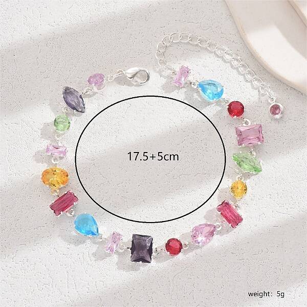 Brass Colorful Cubic Zirconia Chain Bracelets for Women