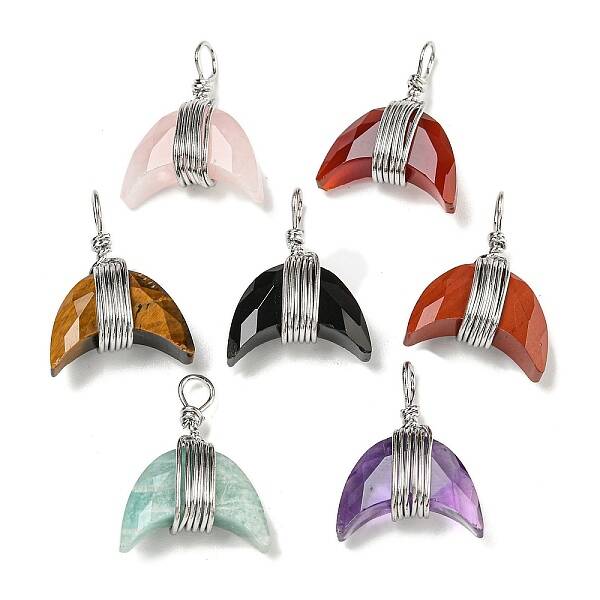 Natural Mixed Stone Copper Wire Wrapped Pendants