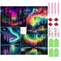 Aurora Landscape Pattern Diy Diamond Arts Colorful Painting Kit, 4 Counts/set Diy 5d Diamond Arts Painting Kit, Creative Craf...
