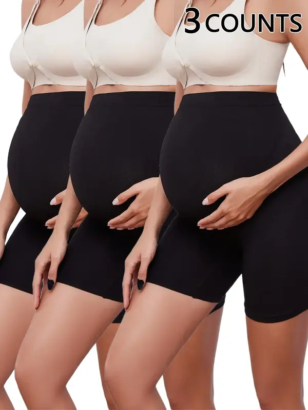 Women's Solid High Waist Maternity Skinny Shorts, Casual Comfy Breathable Over The Belly Maternity Short Leggings, Pregnancy ...
