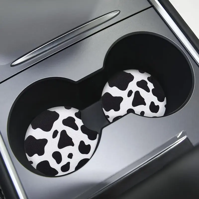 Cute Colorblock Cow Print Car Cup Holder Mats, Easy To Clean Cup Mats, Car Non-slip Coasters, Universal Car Interior Accessor...