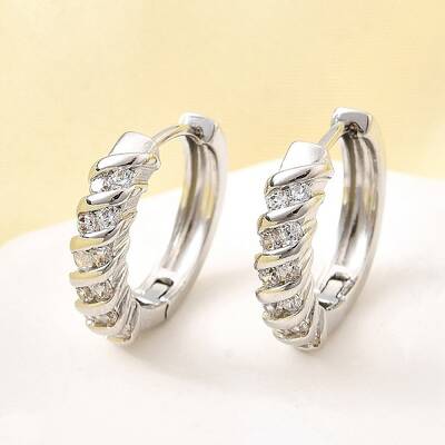 Brass Micro Pave Clear Cubic Zirconia Hoop Earrings