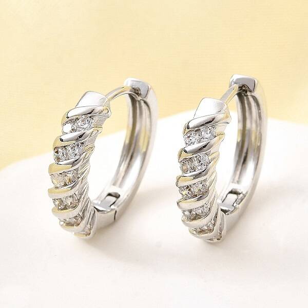 Brass Micro Pave Clear Cubic Zirconia Hoop Earrings