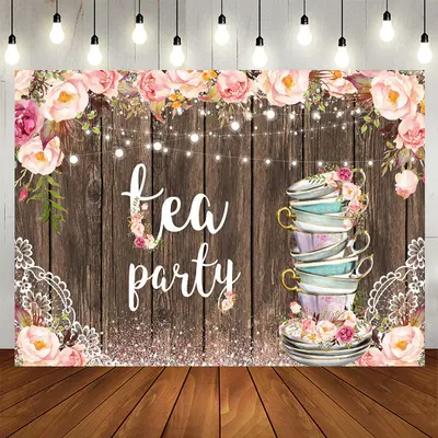 Aperturee Glitter Pink Tea Party Floral Birthday Backdrop