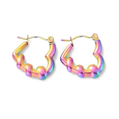 Ion Plating(IP) Rainbow Color 304 Stainless Steel Heart Hoop Earrings for Women