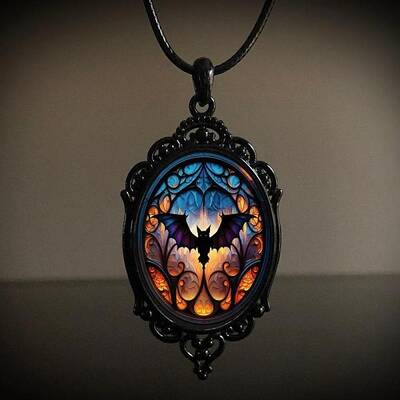 Oval Gothic Alloy Glass Halloween Pendant Necklaces for Women