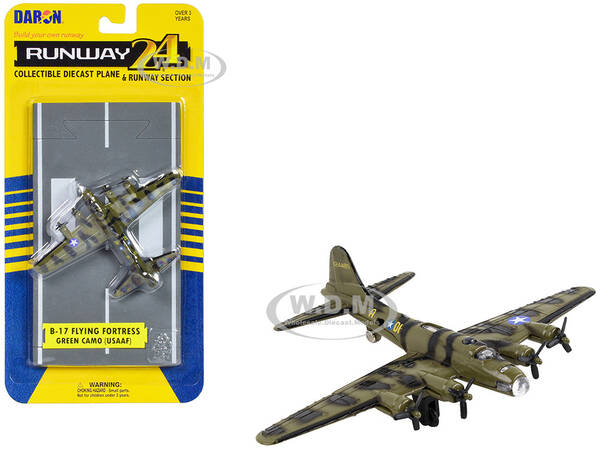 Boeing B-17 Flying Fortress Bomber Aircraft Olive Green Camouflage United States Army Air Force with Runway Section Diecast...