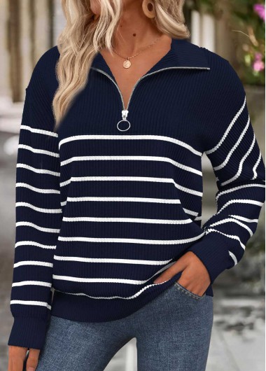 Modlily Navy Tummy Coverage Striped Long Sleeve Sweatshirt - XL