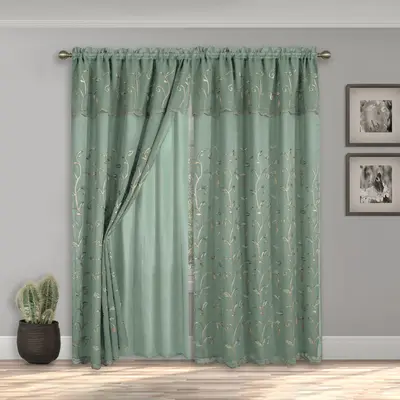 Elegant Comfort Set of 2 Lucia Curtain Panels with Attached Valance - 54\