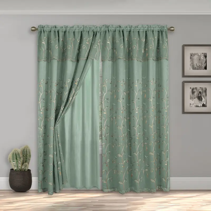 Elegant Comfort Set of 2 Lucia Curtain Panels with Attached Valance - 54\