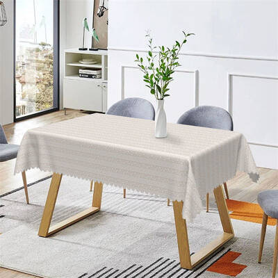 Light Beige Floral Thick Stripes Rectangle Tablecloth - Aperturee