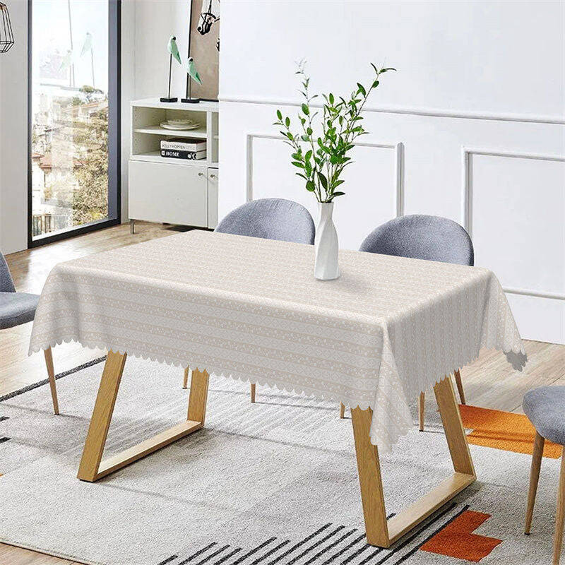 Light Beige Floral Thick Stripes Rectangle Tablecloth - Aperturee