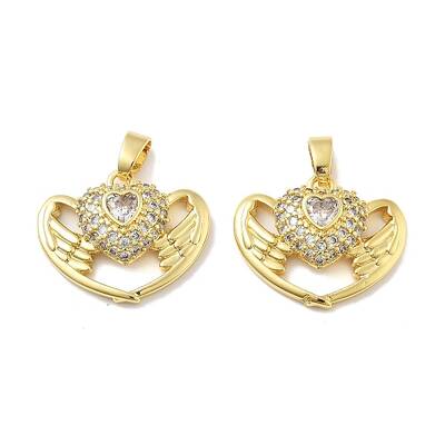 Heart Wings Brass Micro Pave Cubic Zirconia Pendants