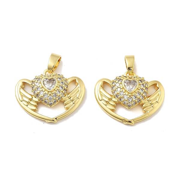 Heart Wings Brass Micro Pave Cubic Zirconia Pendants