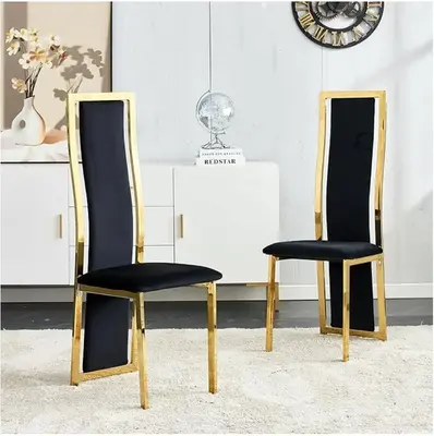 Dining Chairs Set of 2, Sleek Golden Stainless Steel Legs, Velvet Upholstered Dining Chairs for Kitchen and Dining Room (Blac...