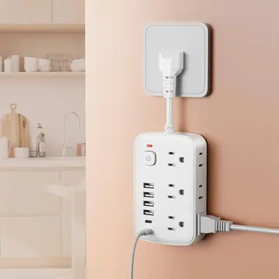 6-Outlet Flat Plug Power Strip with 6 USB Ports (2 Type-C), Compact Desk Charging Station with Surge Protector for Travel, Ho...