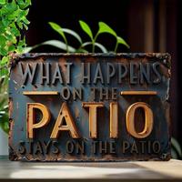 What Happens on The Patio Stays on The Patio Sign, Rustic Aluminum Sign, Wall Hanging Decor for Patio, Deck, Garden, and Any ...