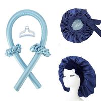 Heatless Hair Curler With Silk Bonnet Set, Satin Hair Bonnet Sleep Cap and Heatless Curls Headband For Women Curly Frizz Adju...