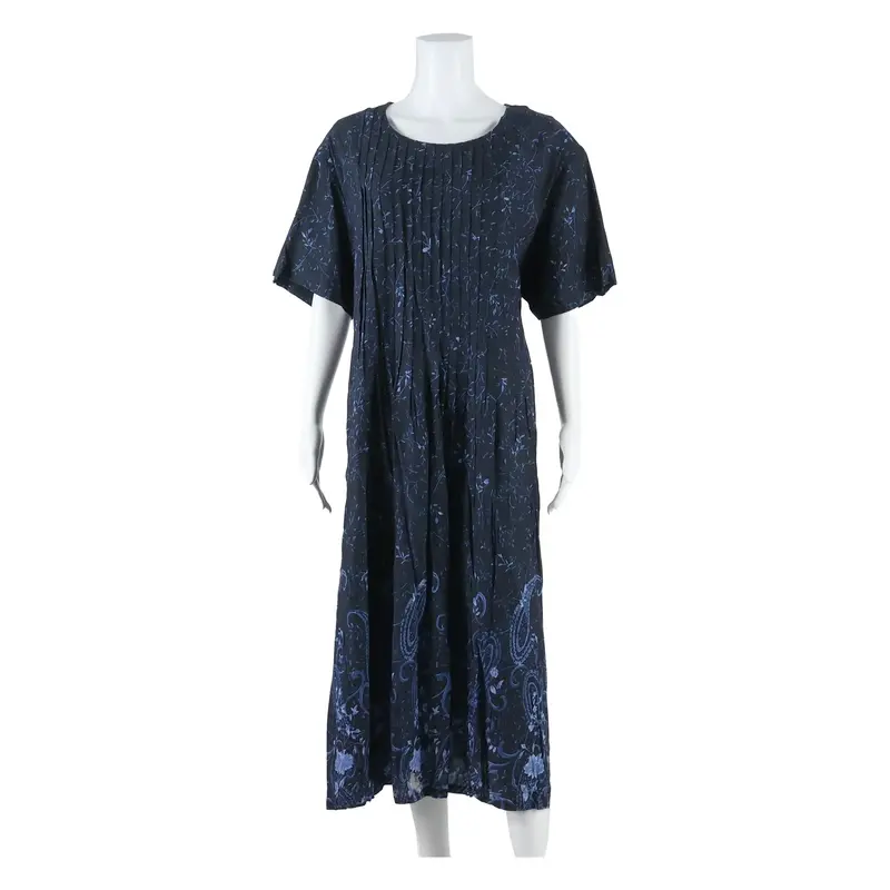 Womens Day Dress Black Paisley Short Sleeve Midi L