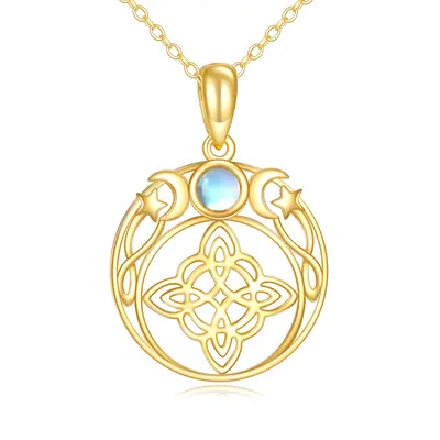 14K Gold Moonstone Witch Pendant Necklace