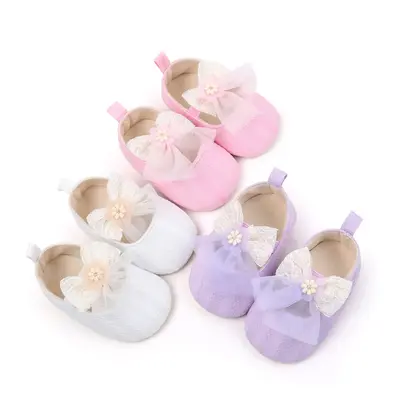 Baby Girl Cute Princess Shoes Adorable 3D Mesh Bow Flower Non-Slip First Walking Soft Sole Shoes