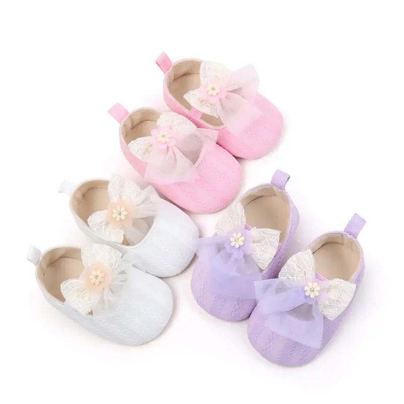 Baby Girl Cute Princess Shoes Adorable 3D Mesh Bow Flower Non-Slip First Walking Soft Sole Shoes