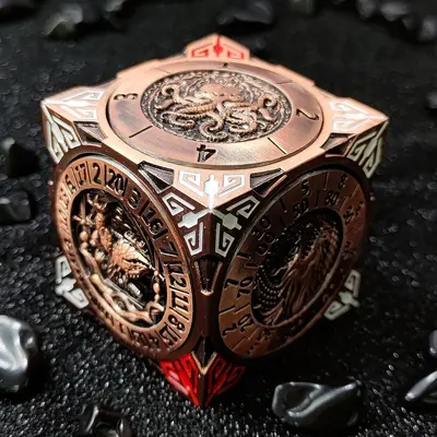 YEMEKO 7-in-1 DND Dice Cube -Metal Spinner with Dragon Design Epic Gift for RPG Players Collectors Premium Quality Brass Ele...