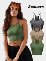 Women's Textured Ribbed Sports Vest, Solid Sleeveless Spaghetti Strap Crop Top for Yoga Gym Workout Running, Ladies Sportswea...
