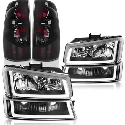 YITAMOTOR® 2003-2006 Chevy Silverado LED DRL Clear Headlights + Smoke Lens Taillights Combo