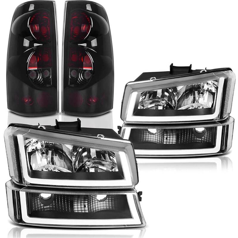YITAMOTOR® 2003-2006 Chevy Silverado LED DRL Clear Headlights + Smoke Lens Taillights Combo