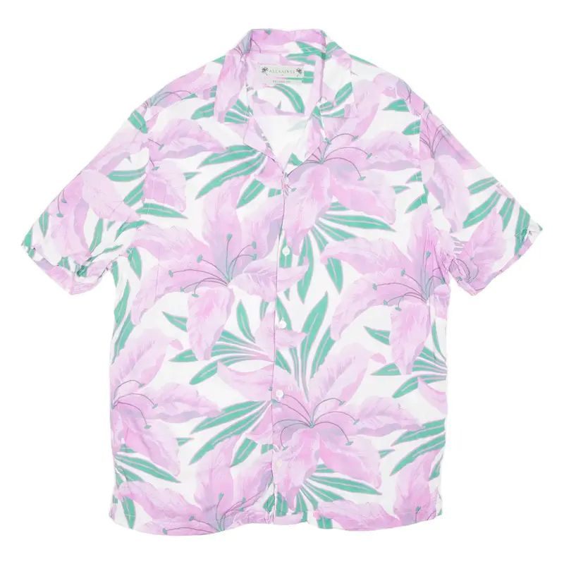 ALL SAINTS Relaxed Fit Mens Hawaiian Shirt Pink Floral M