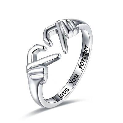 Alloy Hand Heart Open Cuff Ring