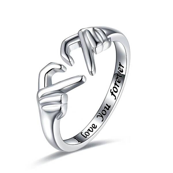Alloy Hand Heart Open Cuff Ring
